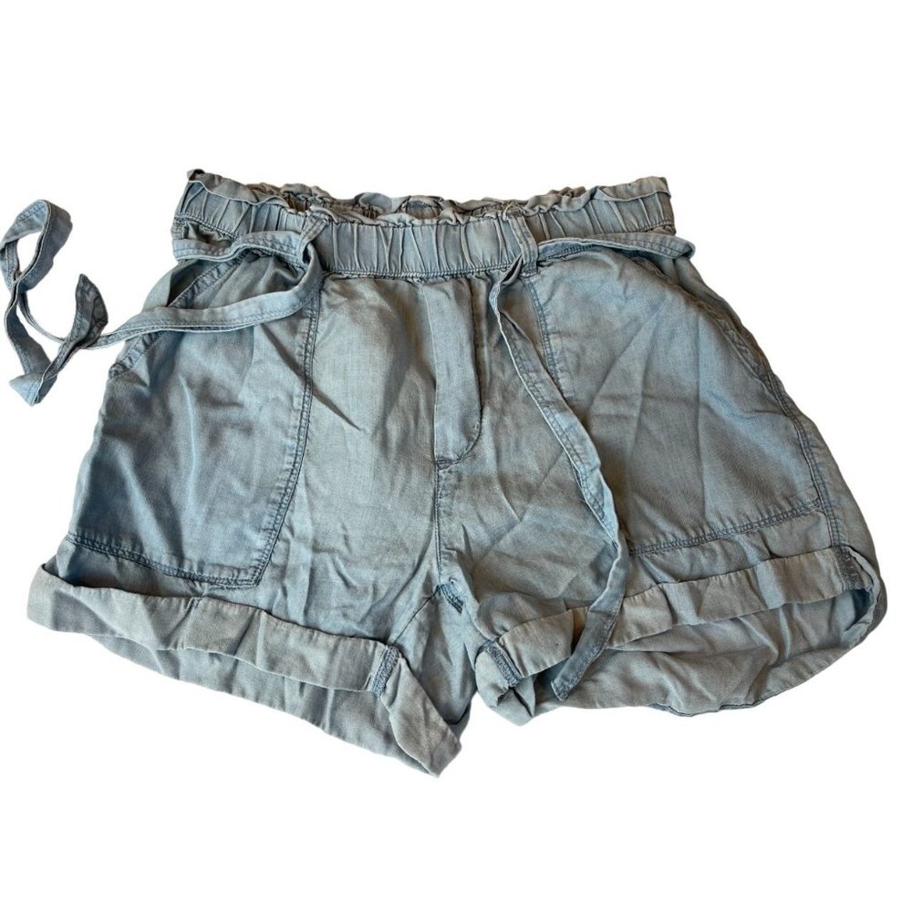Aerie Womens Chambray Shorts Tie Belted Lightweight Cuffed Hem Blue Size Small